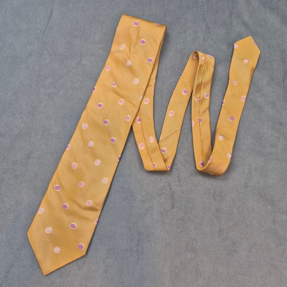 Ike Behar New York Silk Yellow & Pink Polka Dot Mens Tie 60" Long 3 1/2" Wide